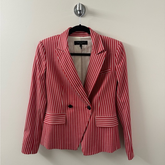 rag & bone Red and White Striped Fletcher Blazer Size 4 - Picture 1 of 7